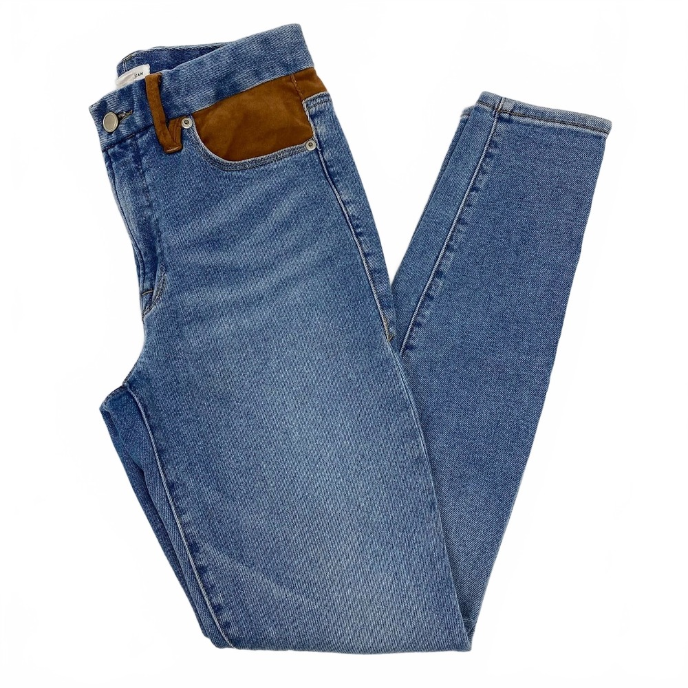 Good American Blue Brown Light Wash Faux Suede Panel Skinny Jeans | Women’s 2